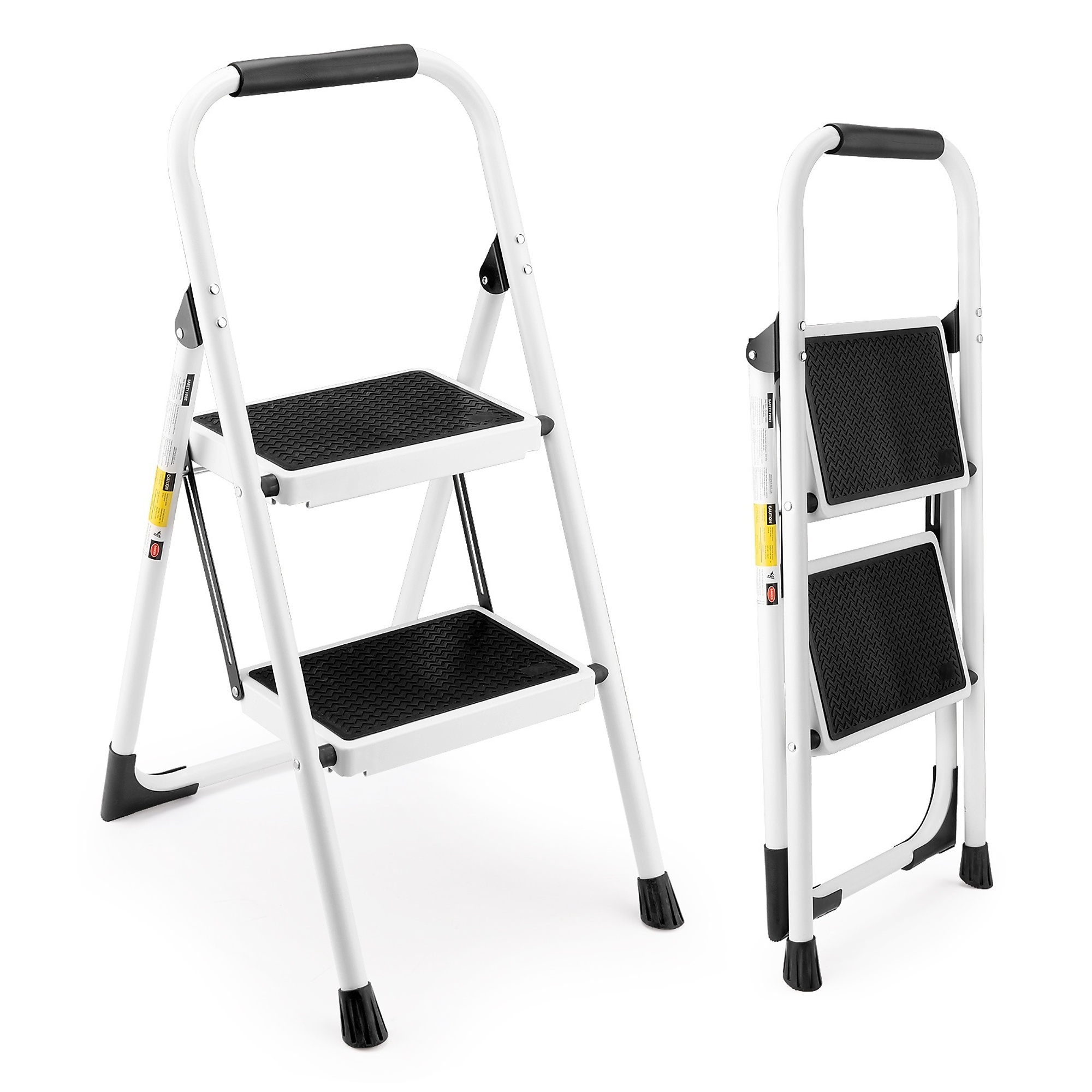 2-Step Portable Steel Step Stool (7 ft. Reach) with Anti-Slip Wide Pedal and Handrails, 330 lb. Load Capacity